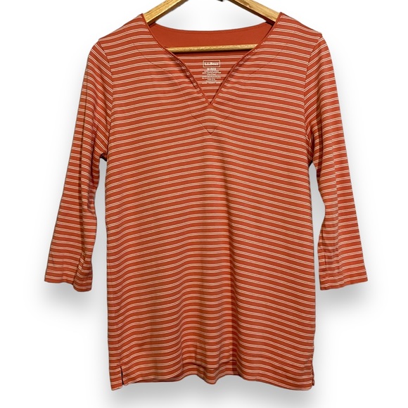 LL Bean Striped Orange Shirt 3/4‎ length sleeves - Medium - Picture 1 of 4